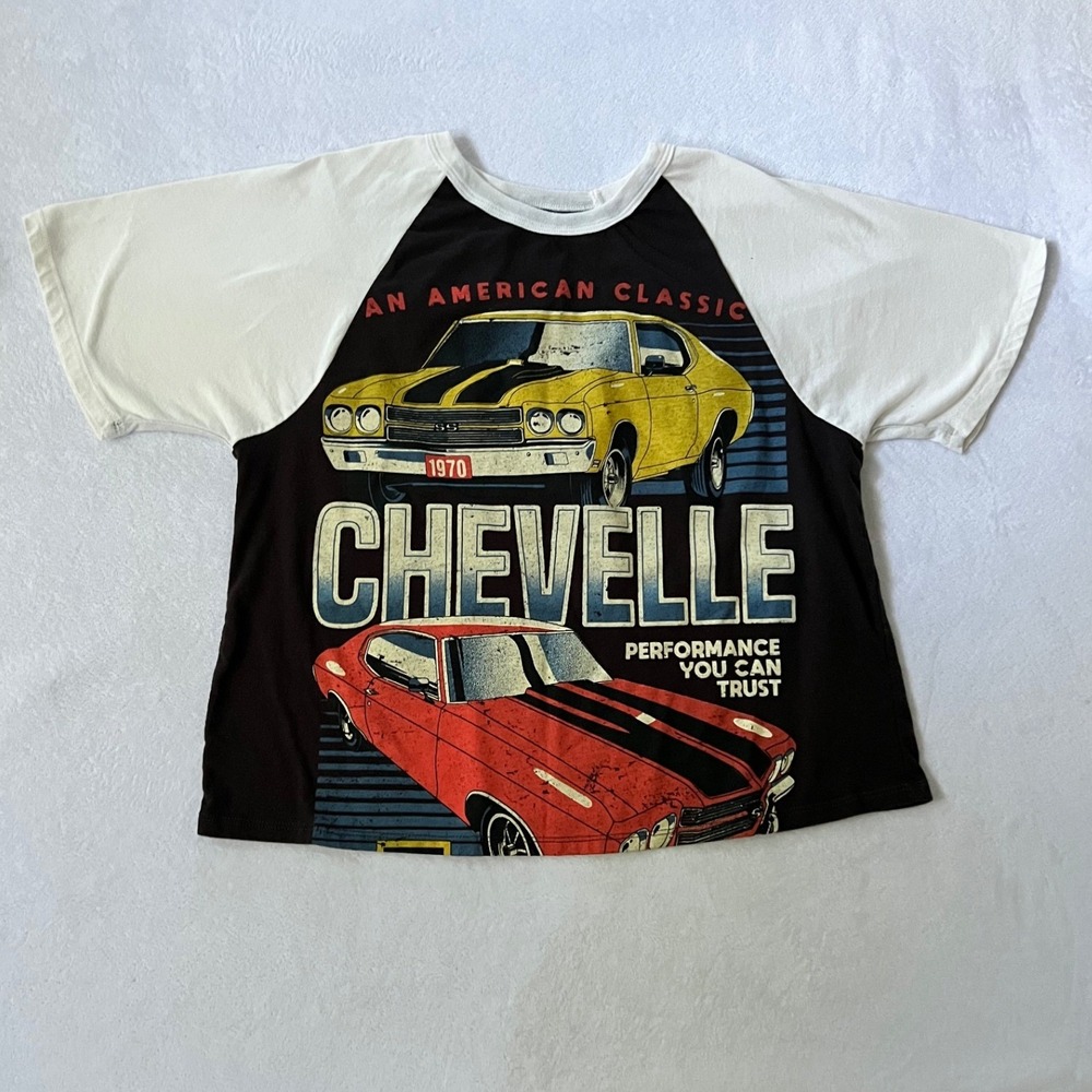 GM Chevelle Graphic T-Shirt Black White Raglan Muscle Car Vintage Style - M